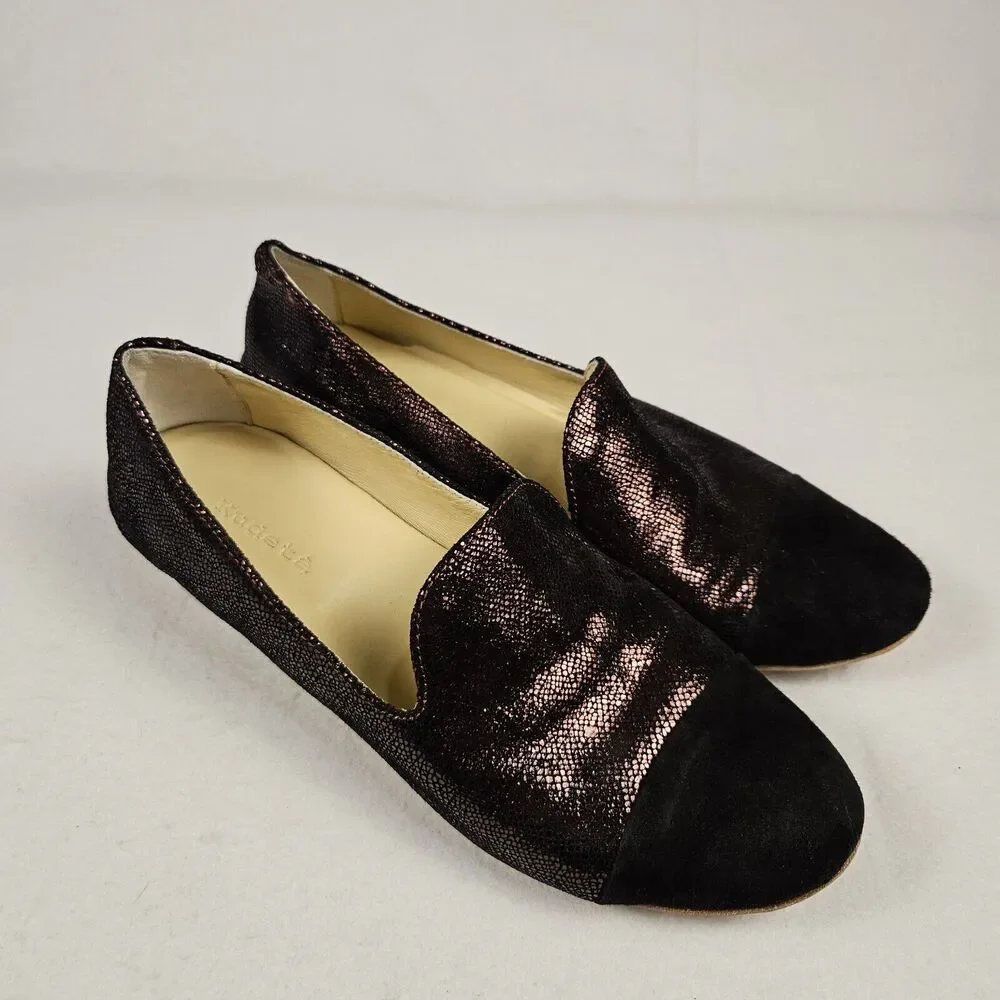 Kudeta Leather Loafer Women 40 Italian Designer Sparkle Suede Burgundy 9.5 Heels